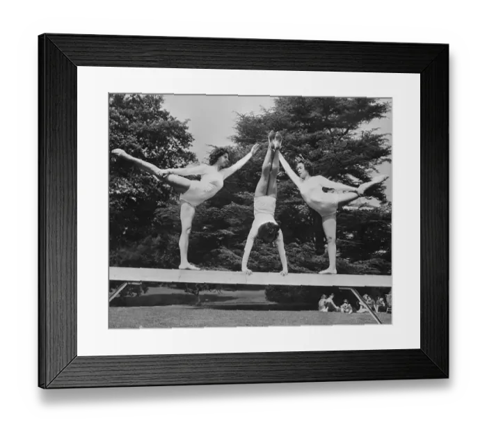 Framed Print : Three US Girl Olympic Gymnasts Posing on Fence Rail