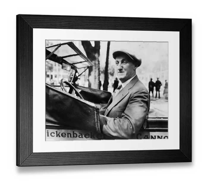 Framed Print : Erwin Cannonball Baker Standing by Automobile