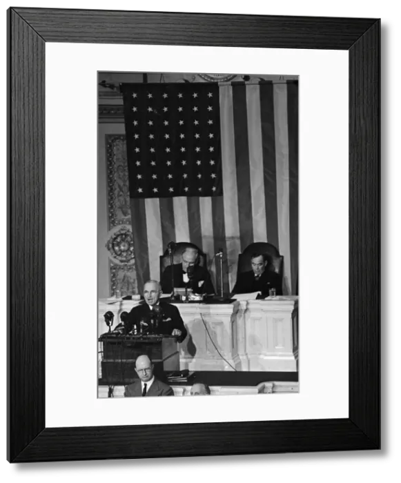 Framed Print : President Harry Truman Speaking at Podium Framed Print : President Harry Truman Speaking at Podium