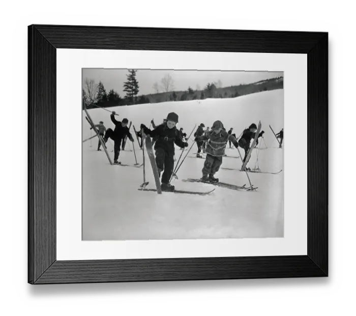 Framed Print : Children (4-9) Practicing Kick Turn on Skis Framed Print : Children (4-9) Practicing Kick Turn on Skis