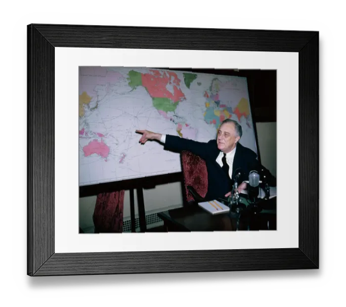 Framed Print : US President Franklin Delano Roosevelt Pointing to Map Framed Print : US President Franklin Delano Roosevelt Pointing to Map