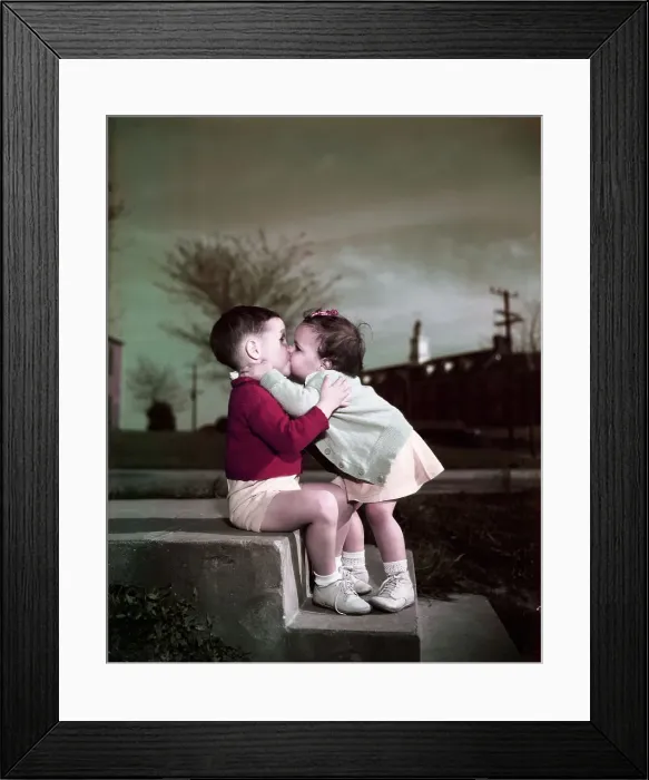 Framed Print : Girl Kissing Her Brother Framed Print : Girl Kissing Her Brother