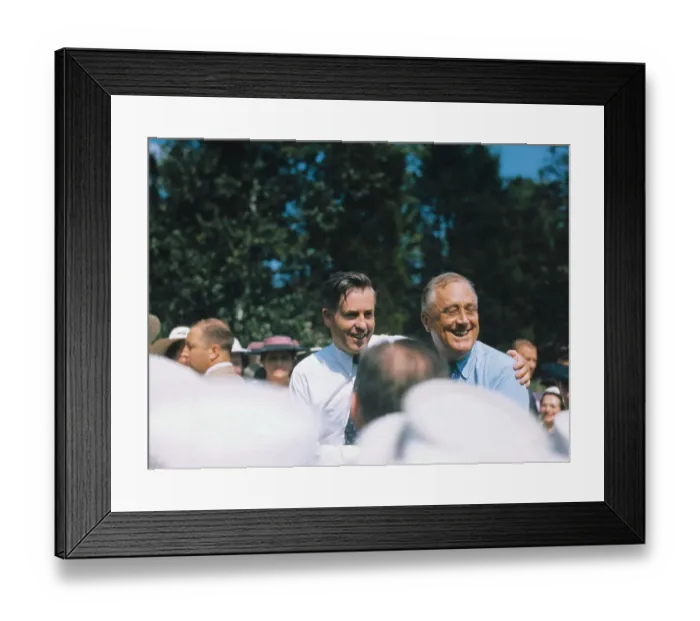 Framed Print : Franklin Delano Roosevelt with Henry Wallace Outside with Crowd of People