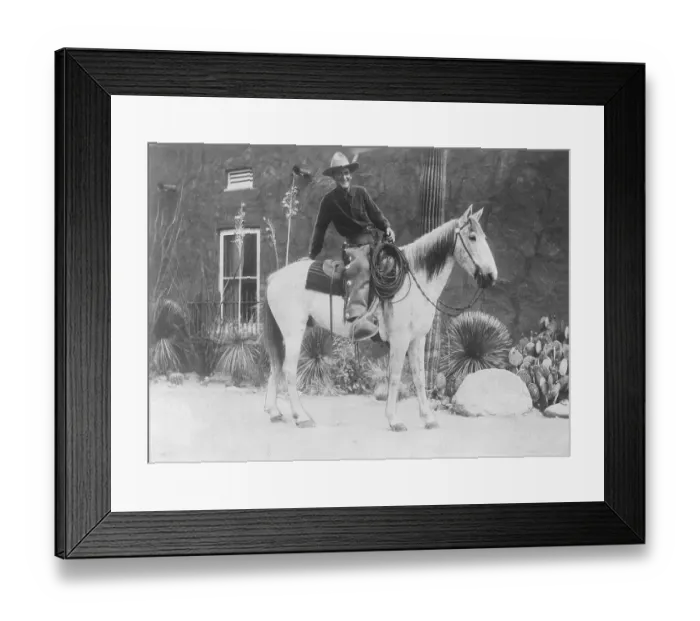 Framed Print : Harold Bell Wright Posing on Horse