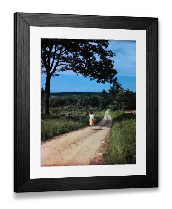 Framed Print : Girl Walking on Winding Country Road