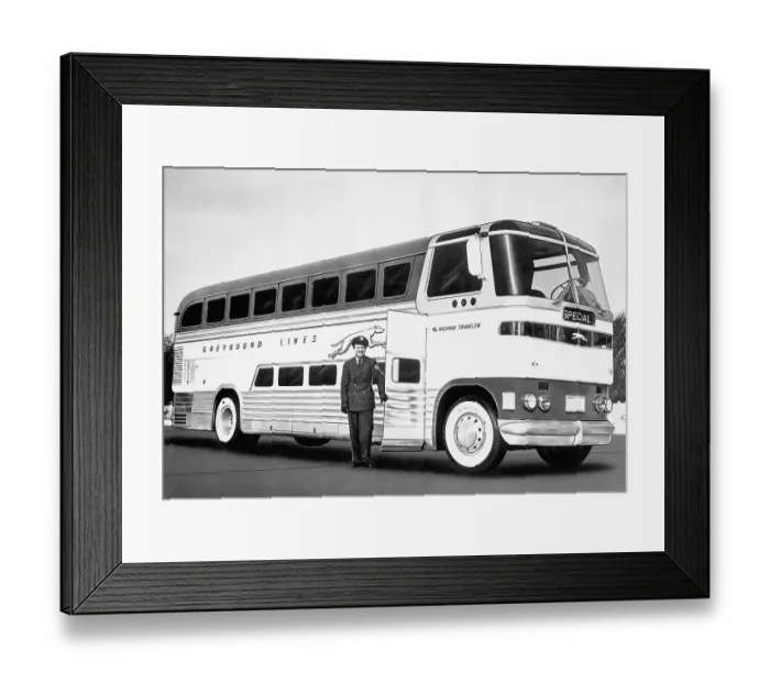 Framed Print : New Greyhound Bus and Driver