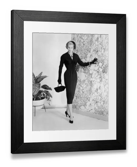 Framed Print : Woman Modelling New Rayon Black Dress Framed Print : Woman Modelling New Rayon Black Dress