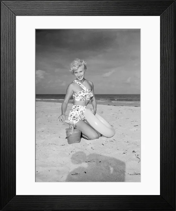 Framed Print : Woman Modeling A Bathing Suit On Beach Framed Print : Woman Modeling A Bathing Suit On Beach