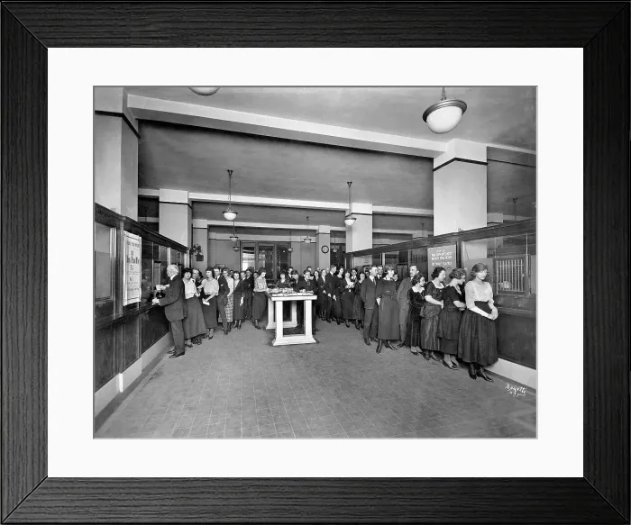 Framed Print : Interior Of A Bank With Customers Framed Print : Interior Of A Bank With Customers