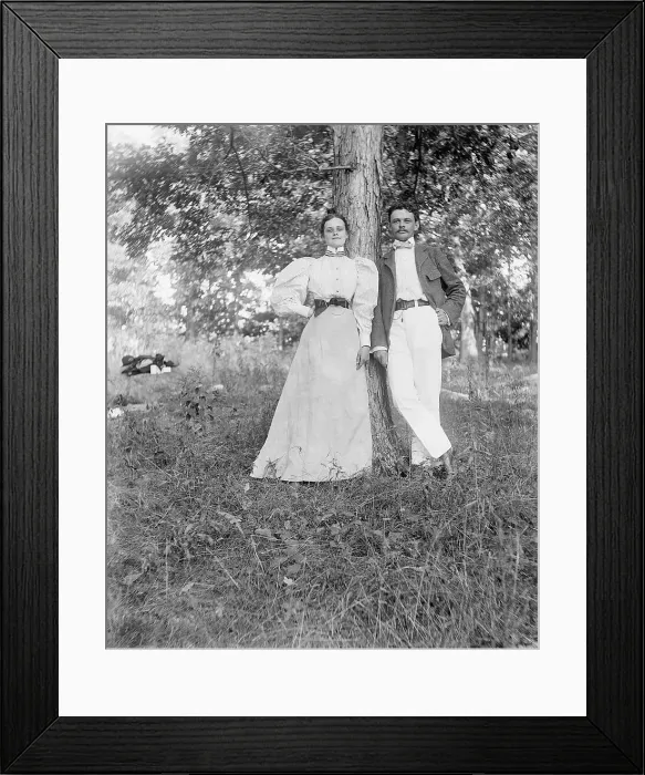 Framed Print : Young Couple Leaning Against Tree Framed Print : Young Couple Leaning Against Tree