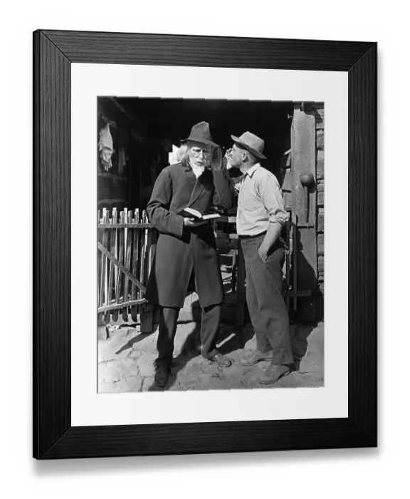 Framed Print : Humor / Young Man Talks To Deaf Old Farmer Framed Print : Humor / Young Man Talks To Deaf Old Farmer