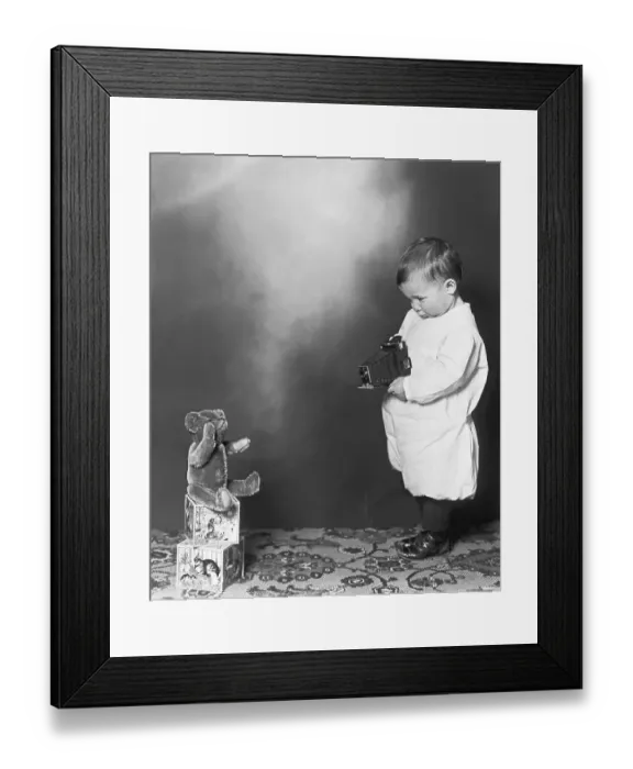 Framed Print : Boy Aiming Camera At His Teddy Bear
