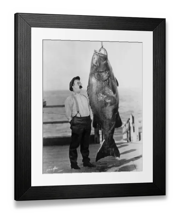 Framed Print : Chester Conklin Stands by Giant Fish
