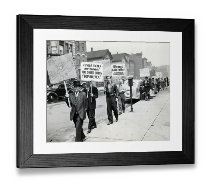 Framed Print : Men Picket W / Signs / Iwa Relief Station Framed Print : Men Picket W / Signs / Iwa Relief Station