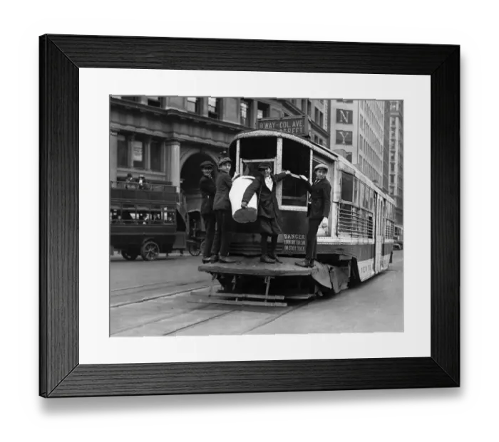 Framed Print : Boys Hitching Ride On Trolley Car Framed Print : Boys Hitching Ride On Trolley Car