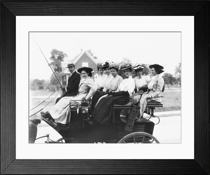Framed Print : Women In Horse / Carriage Driven By Man Framed Print : Women In Horse / Carriage Driven By Man