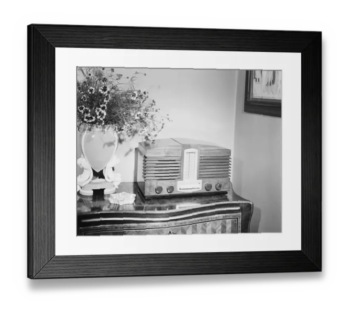 Framed Print : Table Radio Placed Next To Vase Framed Print : Table Radio Placed Next To Vase
