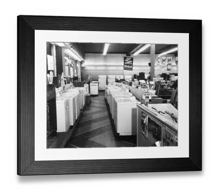 Framed Print : Washing Machines In Department Store Framed Print : Washing Machines In Department Store