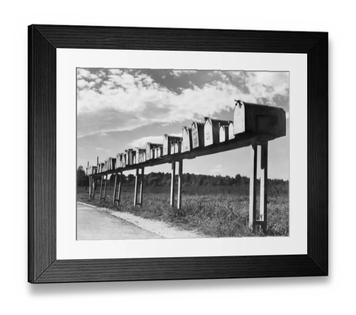 Framed Print : Row Of Mailboxes On Rural Street Framed Print : Row Of Mailboxes On Rural Street