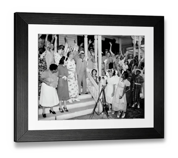 Framed Print : Father Divine Waving To Crowd On Porch Framed Print : Father Divine Waving To Crowd On Porch