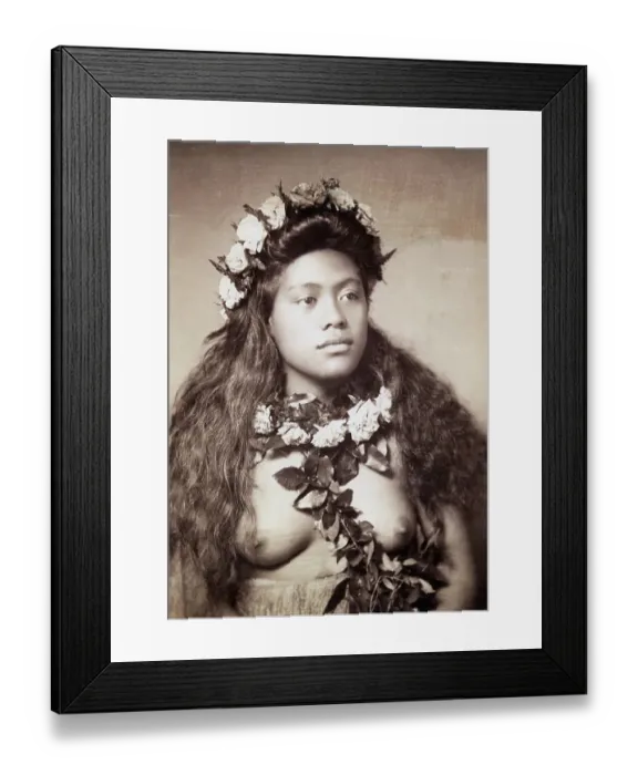 Framed Print : Topless Woman Adorned W / Floral Garlands Framed Print : Topless Woman Adorned W / Floral Garlands