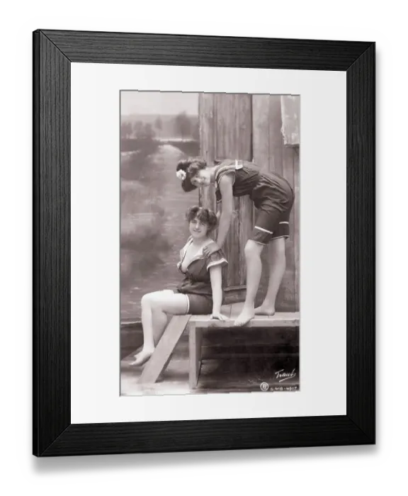 Framed Print : Bathing Suits Model Leans On Model Framed Print : Bathing Suits Model Leans On Model