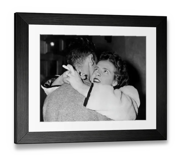 Framed Print : Couple Hugging with Crossed Fingers