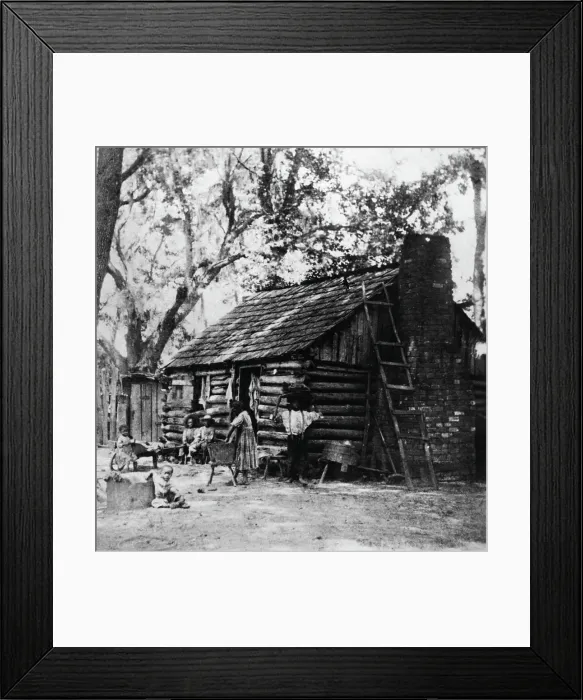 Framed Print : Family Working By Their Cabin Outside Framed Print : Family Working By Their Cabin Outside