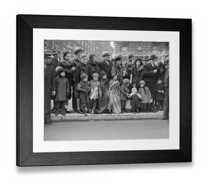 Framed Print : Group of people with children (6-7, 8-9) waiting on bus stop in cold weather Framed Print : Group of people with children (6-7, 8-9) waiting on bus stop in cold weather