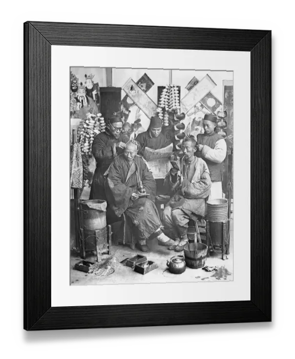 Framed Print : Chinese Men Getting Hair Cut Framed Print : Chinese Men Getting Hair Cut