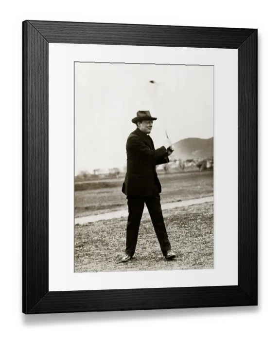 Framed Print : Winston Churchill Swinging Golf Club