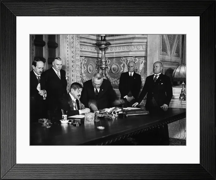 Framed Print : Benito Mussolini and Pierre Laval Signing Pact Framed Print : Benito Mussolini and Pierre Laval Signing Pact