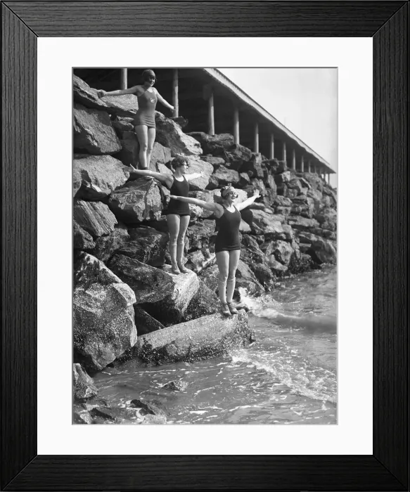 Framed Print : Young women standing on coastline Framed Print : Young women standing on coastline