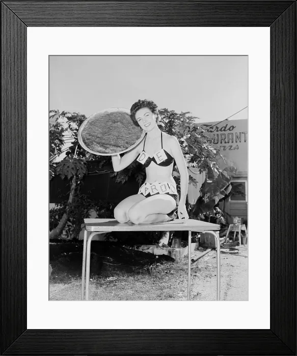 Framed Print : Model Holding Pizza Pie