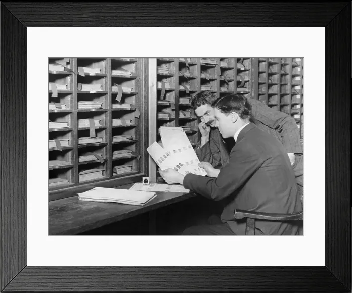 Framed Print : Detectives Comparing Fingerprints Framed Print : Detectives Comparing Fingerprints
