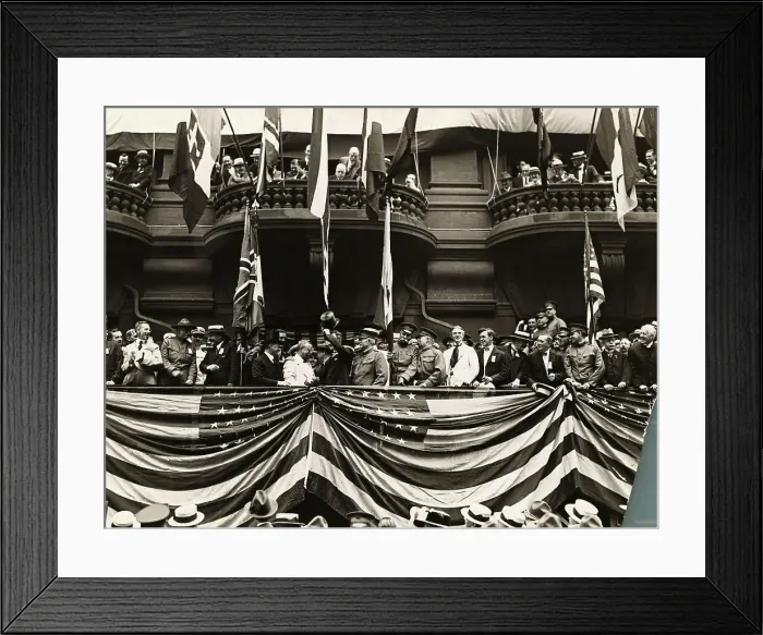 Framed Print : Theodore Roosevelt on Flag Draped Balcony