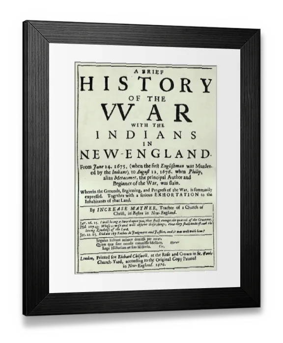 Framed Print : Page from Book A Brief History of the War with the Indians in New England