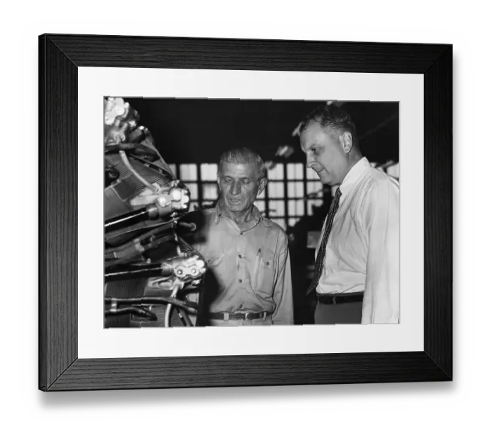 Framed Print : Men Talking Near Airplane Engine Framed Print : Men Talking Near Airplane Engine