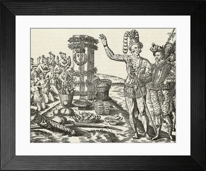 Framed Print : Engraving by Theodor de Bry After The Natives of Florida Worship the Column Erected by Captain Ribaut by Jacques Le Moyne Framed Print : Engraving by Theodor de Bry After The Natives of Florida Worship the Column Erected by Captain Ribaut by Jacques Le Moyne
