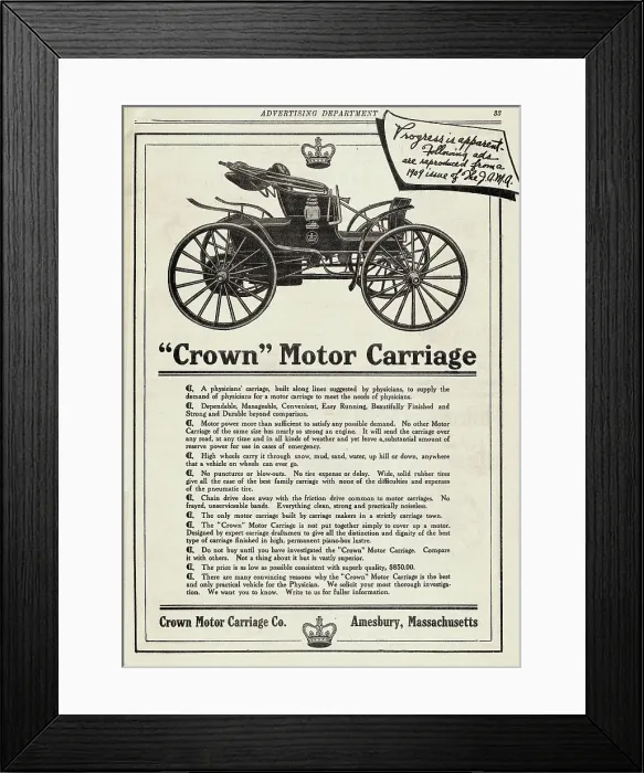 Framed Print : Advertisement for Crown Motor Carriage Framed Print : Advertisement for Crown Motor Carriage