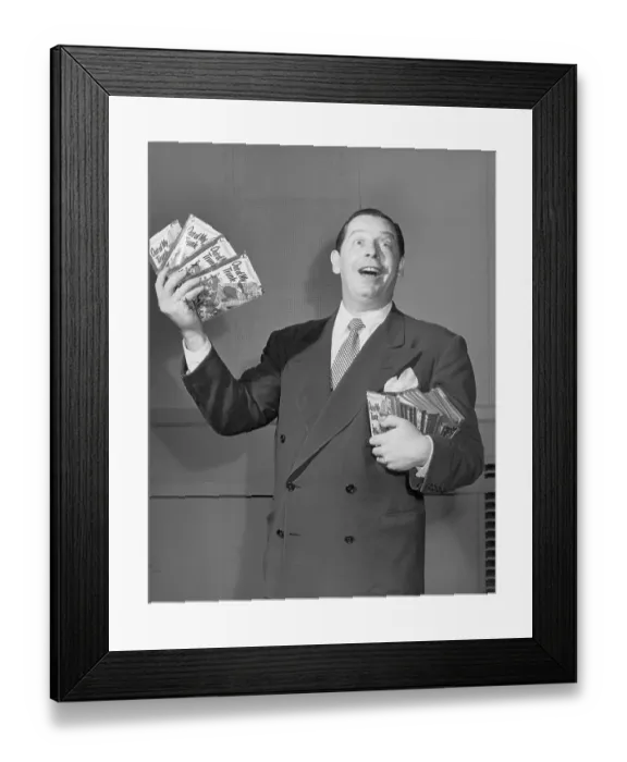 Framed Print : Milton Berle Posing With Joke Books