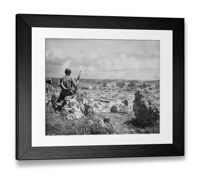 Framed Print : US Marine Looks Over Destroyed City