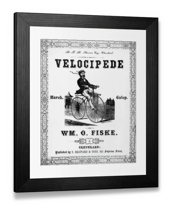 Framed Print : Man Riding A Velocipede In A Ad Framed Print : Man Riding A Velocipede In A Ad