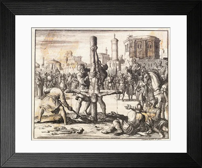 Framed Print : Print of the Crucifixion of St. Peter by Jan Luyken Framed Print : Print of the Crucifixion of St. Peter by Jan Luyken