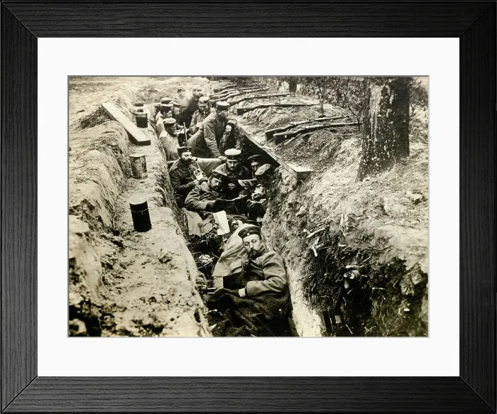 Framed Print : Soldiers Relaxing in Trench Framed Print : Soldiers Relaxing in Trench