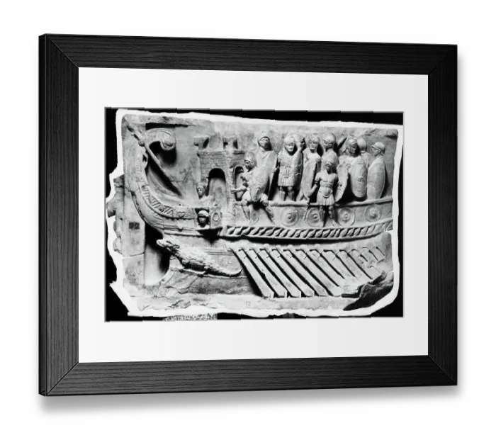 Framed Print : Roman Relief Sculpture with Soldiers on Boat