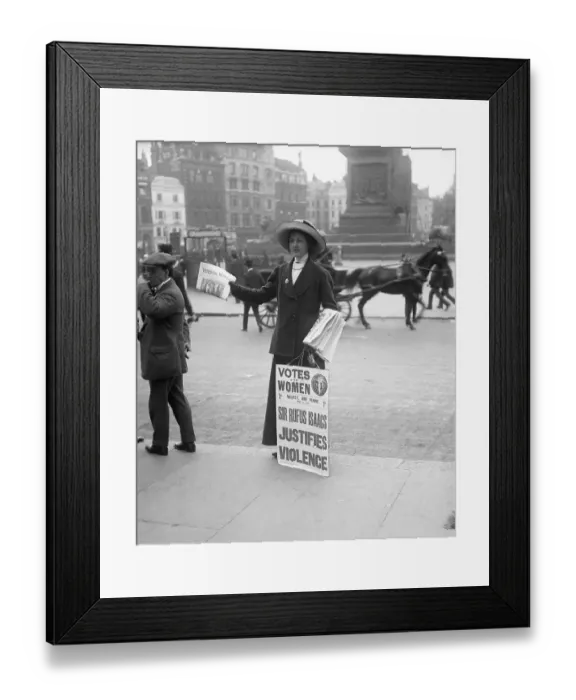 Framed Print : Suffragette with Large Sign and Selling Pamphlets Framed Print : Suffragette with Large Sign and Selling Pamphlets