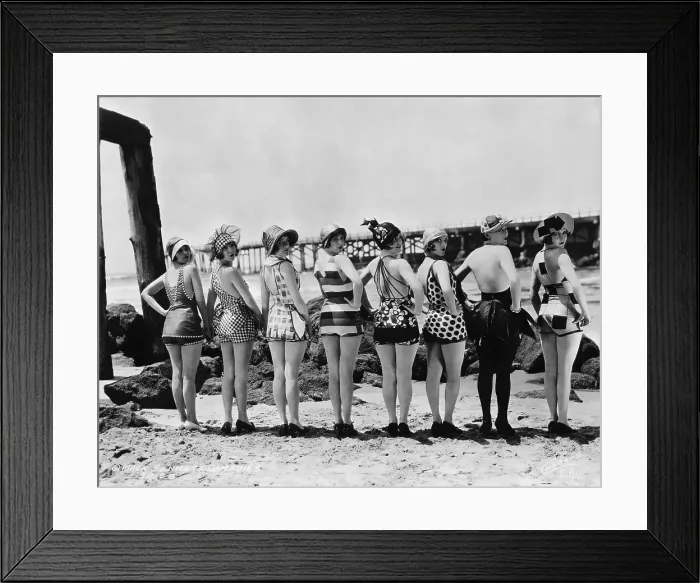 Framed Print : Bathing Girls Posing in Line Framed Print : Bathing Girls Posing in Line
