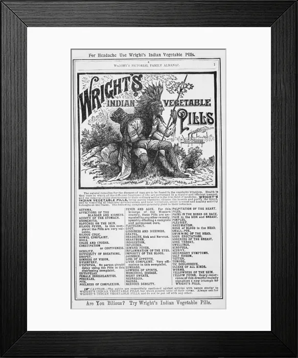Framed Print : Vegetable Pill Advertisement for Headaches Framed Print : Vegetable Pill Advertisement for Headaches