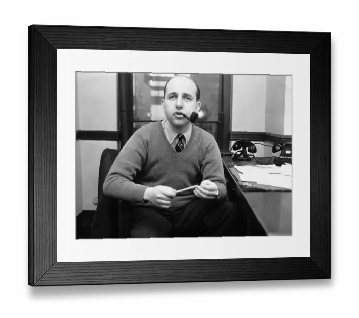 Framed Print : Author Jerome Weidman Smoking a Pipe Framed Print : Author Jerome Weidman Smoking a Pipe